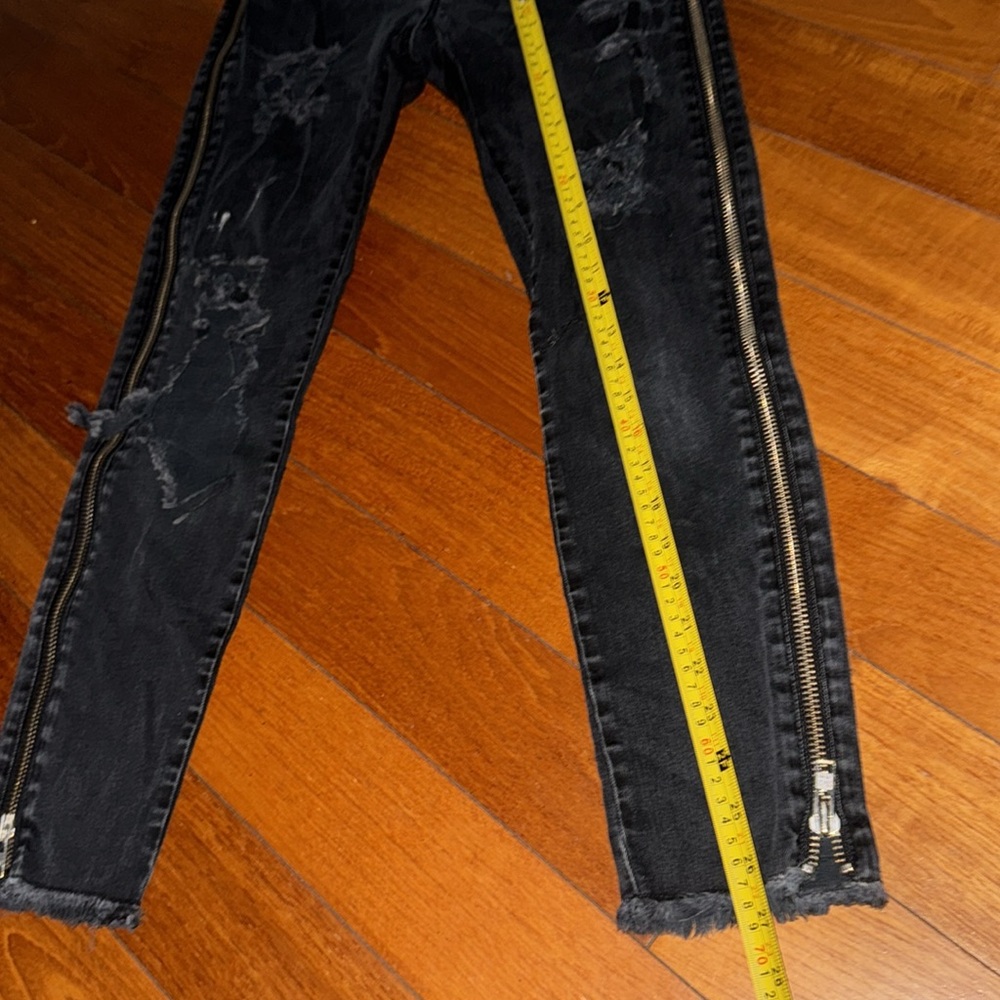Black heavy Distressed Jeans with Side Zippers koople size 27 - Picture 7 of 8